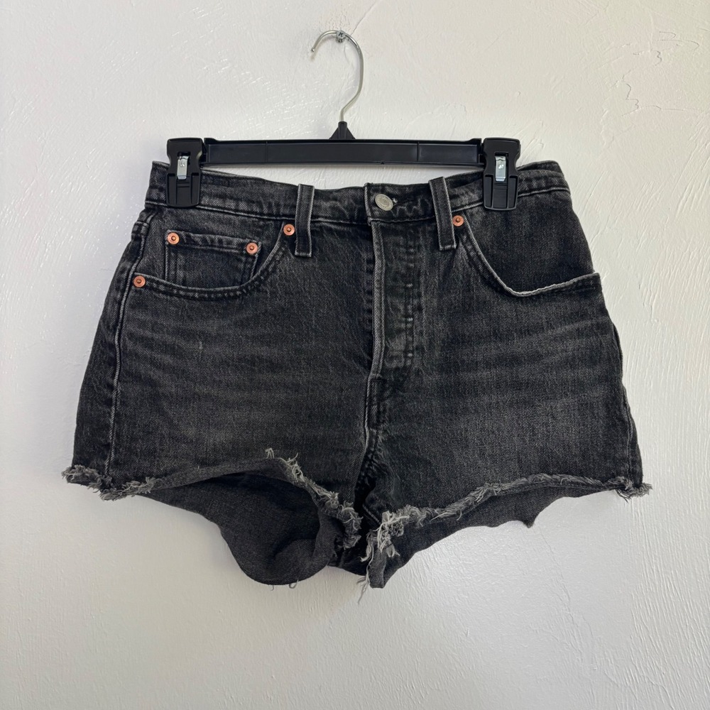 Levi's Premium 501 Original Shorts Women W27 Black Distressed Denim Cutoffs